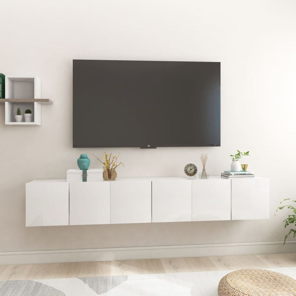 Vidaxl Závesné TV skrinky 3 ks lesklé biele 60x30x30 cm
